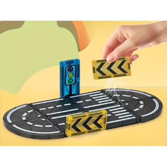 JOKO Magnetické kocky, Magnetická autodráha 168ks, autíčka 4ks, dopravné značky