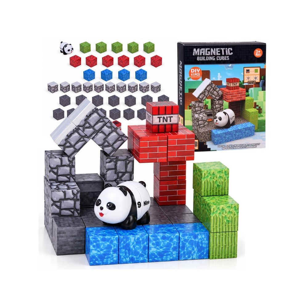 JOKO Magnetická Stavebnica Panda, magnetické kocky 41ks
