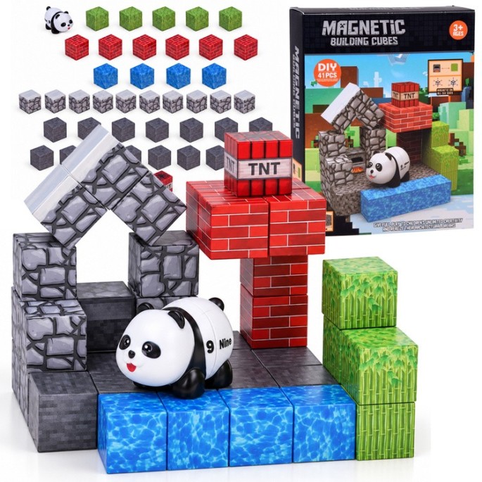 JOKO Magnetická Stavebnica Panda, magnetické kocky 41ks