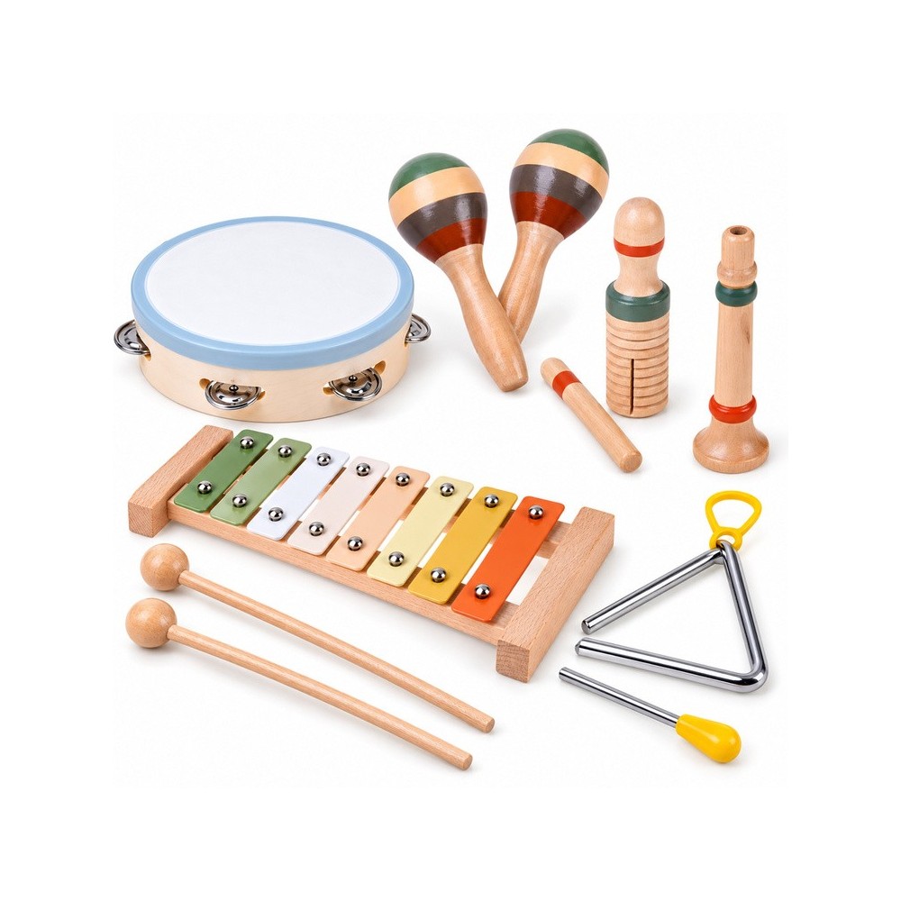 Wooden musical instruments cymbals, tambourine, triangle - 6 pcs IN0191