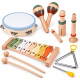 Wooden musical instruments cymbals, tambourine, triangle - 6 pcs IN0191