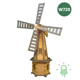 MKSTOR Drevený Solárny veterný mlyn 170cm s LED svetlom, záhradný, otočný, dekoračný W72S