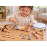Wooden musical instruments cymbals, tambourine, triangle - 6 pcs IN0191