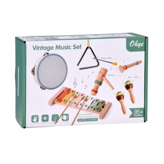 Wooden musical instruments cymbals, tambourine, triangle - 6 pcs IN0191
