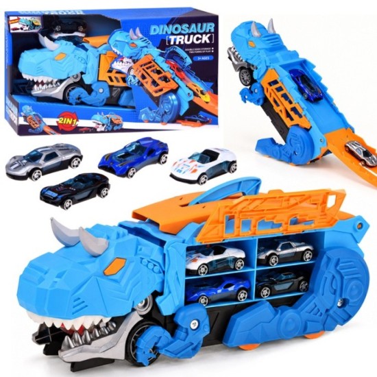 JOKO Rozkladacie auto 2v1 Dinosaurus – garáž v tvare dinosaura, ktorá „požiera“ autíčka + dopravné značky a autíčka