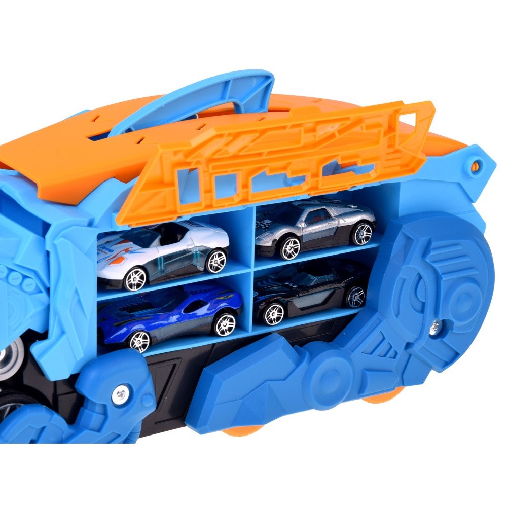 JOKO Rozkladacie auto 2v1 Dinosaurus – garáž v tvare dinosaura, ktorá „požiera“ autíčka + dopravné značky a autíčka