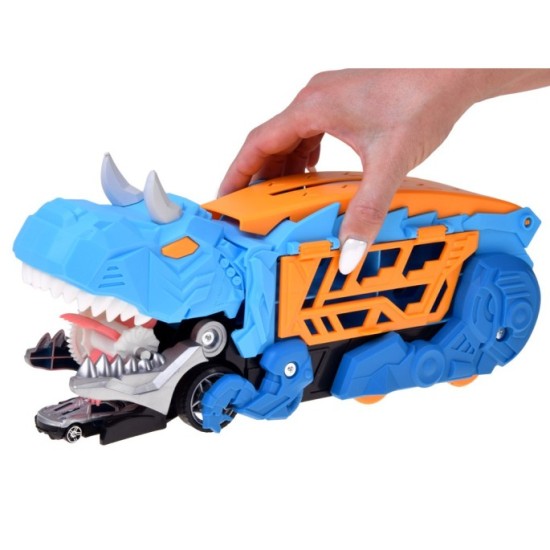JOKO Rozkladacie auto 2v1 Dinosaurus – garáž v tvare dinosaura, ktorá „požiera“ autíčka + dopravné značky a autíčka