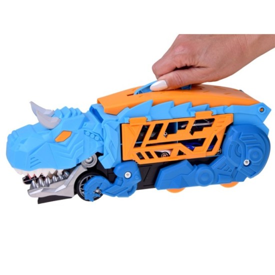 JOKO Rozkladacie auto 2v1 Dinosaurus – garáž v tvare dinosaura, ktorá „požiera“ autíčka + dopravné značky a autíčka