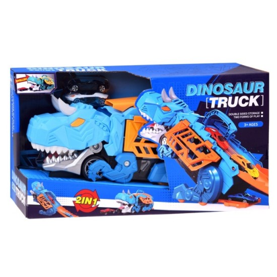 JOKO Rozkladacie auto 2v1 Dinosaurus – garáž v tvare dinosaura, ktorá „požiera“ autíčka + dopravné značky a autíčka