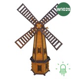 MKSTOR Drevený Solárny veterný mlyn 223cm s LED svetlom, záhradný, otočný, dekoračný W102S