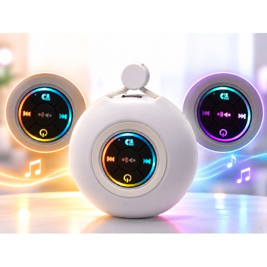 JOKO Prenosný Reproduktor Bluetooth s RGB Led svetlom, Handsfree, USB nabíjačka, biely
