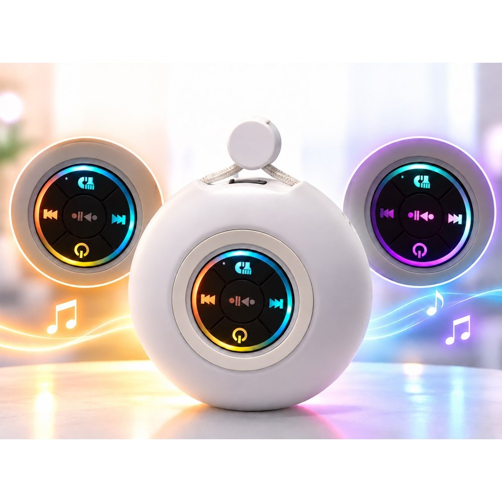 JOKO Prenosný Reproduktor Bluetooth s RGB Led svetlom, Handsfree, USB nabíjačka, biely