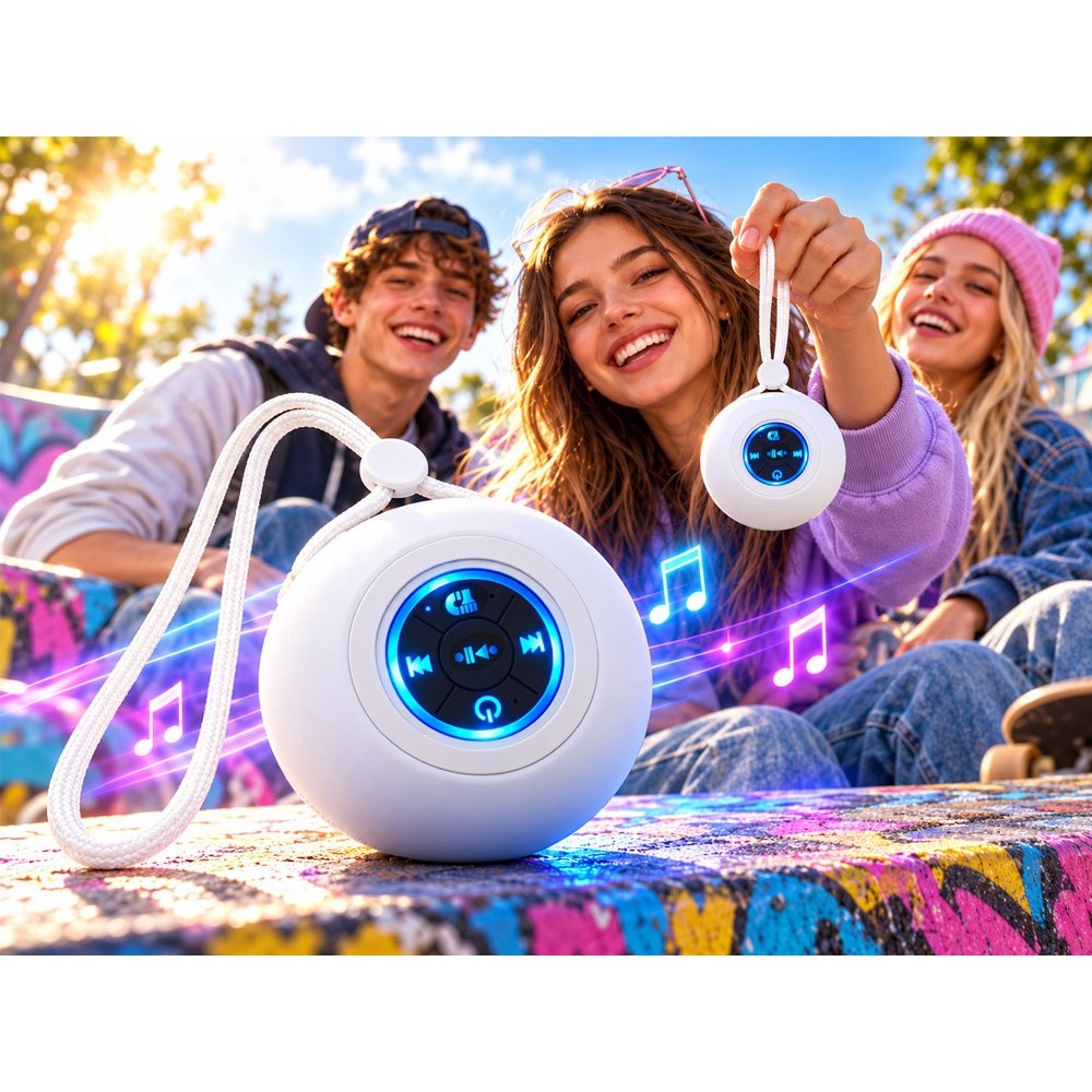 JOKO Prenosný Reproduktor Bluetooth s RGB Led svetlom, Handsfree, USB nabíjačka, biely