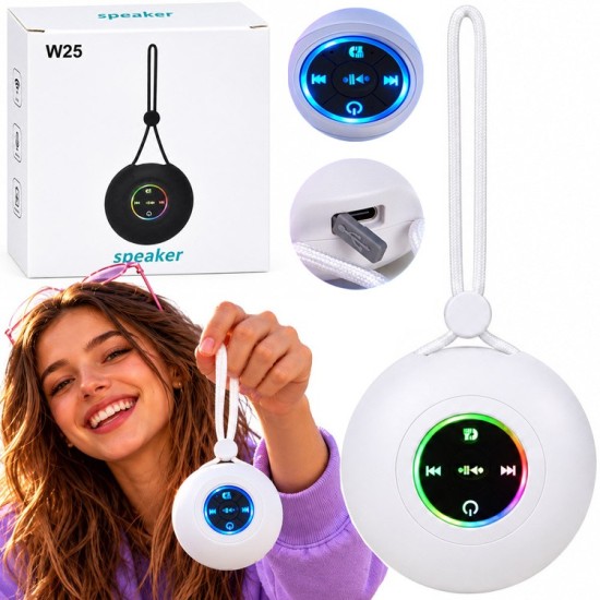 JOKO Prenosný Reproduktor Bluetooth s RGB Led svetlom, Handsfree, USB nabíjačka, biely