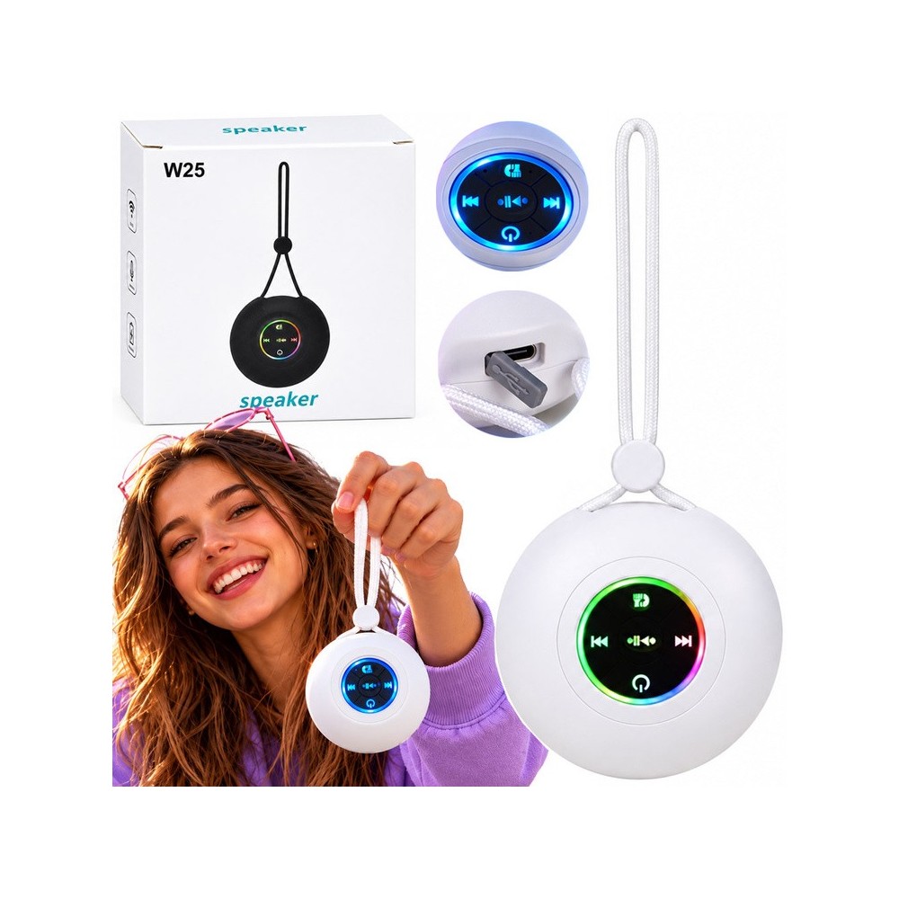 JOKO Prenosný Reproduktor Bluetooth s RGB Led svetlom, Handsfree, USB nabíjačka, biely