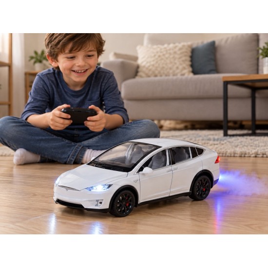 JOKO RC Auto Tesla X s Dymom, Led svetlo, na diaľkové ovládanie, otváracie dvere, biele