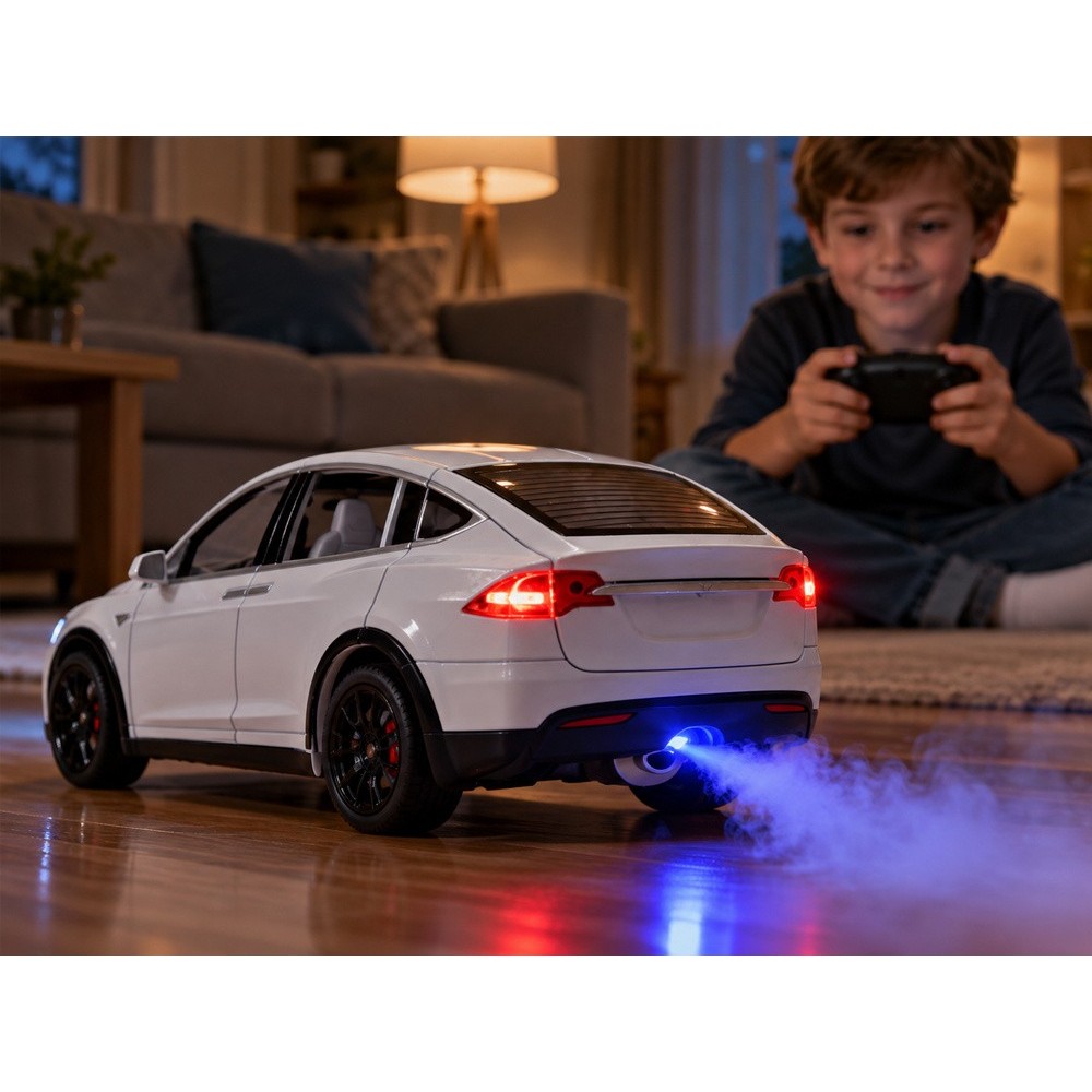 JOKO RC Auto Tesla X s Dymom, Led svetlo, na diaľkové ovládanie, otváracie dvere, biele