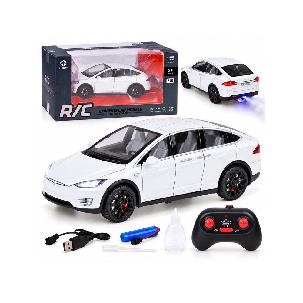 JOKO RC Auto Tesla X s Dymom, Led svetlo, na diaľkové ovládanie, otváracie dvere, biele