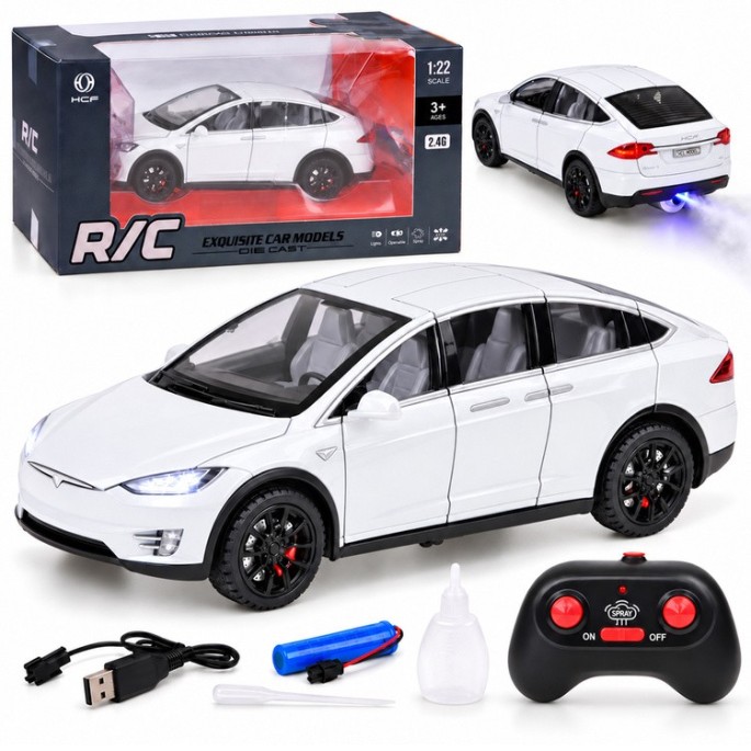 JOKO RC Auto Tesla X s Dymom, Led svetlo, na diaľkové ovládanie, otváracie dvere, biele