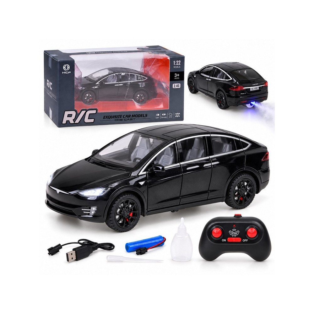 JOKO RC Auto Tesla X s Dymom, Led svetlo, na diaľkové ovládanie, otváracie dvere, čierne