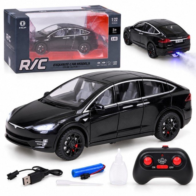 JOKO RC Auto Tesla X s Dymom, Led svetlo, na diaľkové ovládanie, otváracie dvere, čierne