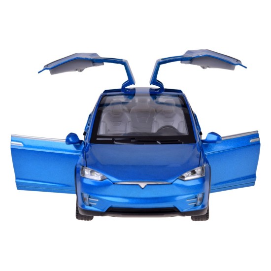 JOKO RC Kovové Auto Tesla X s Dymom, Led svetlo, na diaľkové ovládanie, otváracie dvere, modré