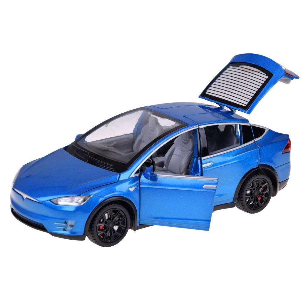 JOKO RC Kovové Auto Tesla X s Dymom, Led svetlo, na diaľkové ovládanie, otváracie dvere, modré