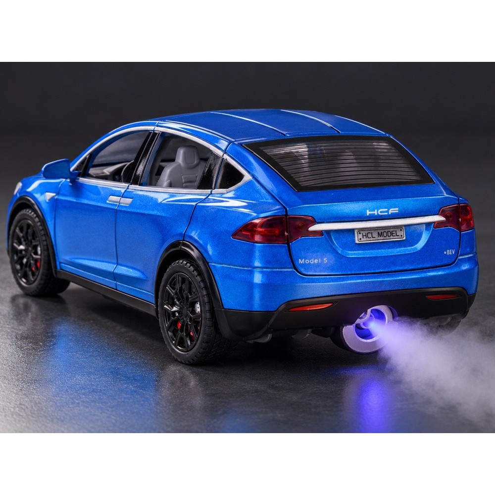 JOKO RC Kovové Auto Tesla X s Dymom, Led svetlo, na diaľkové ovládanie, otváracie dvere, modré