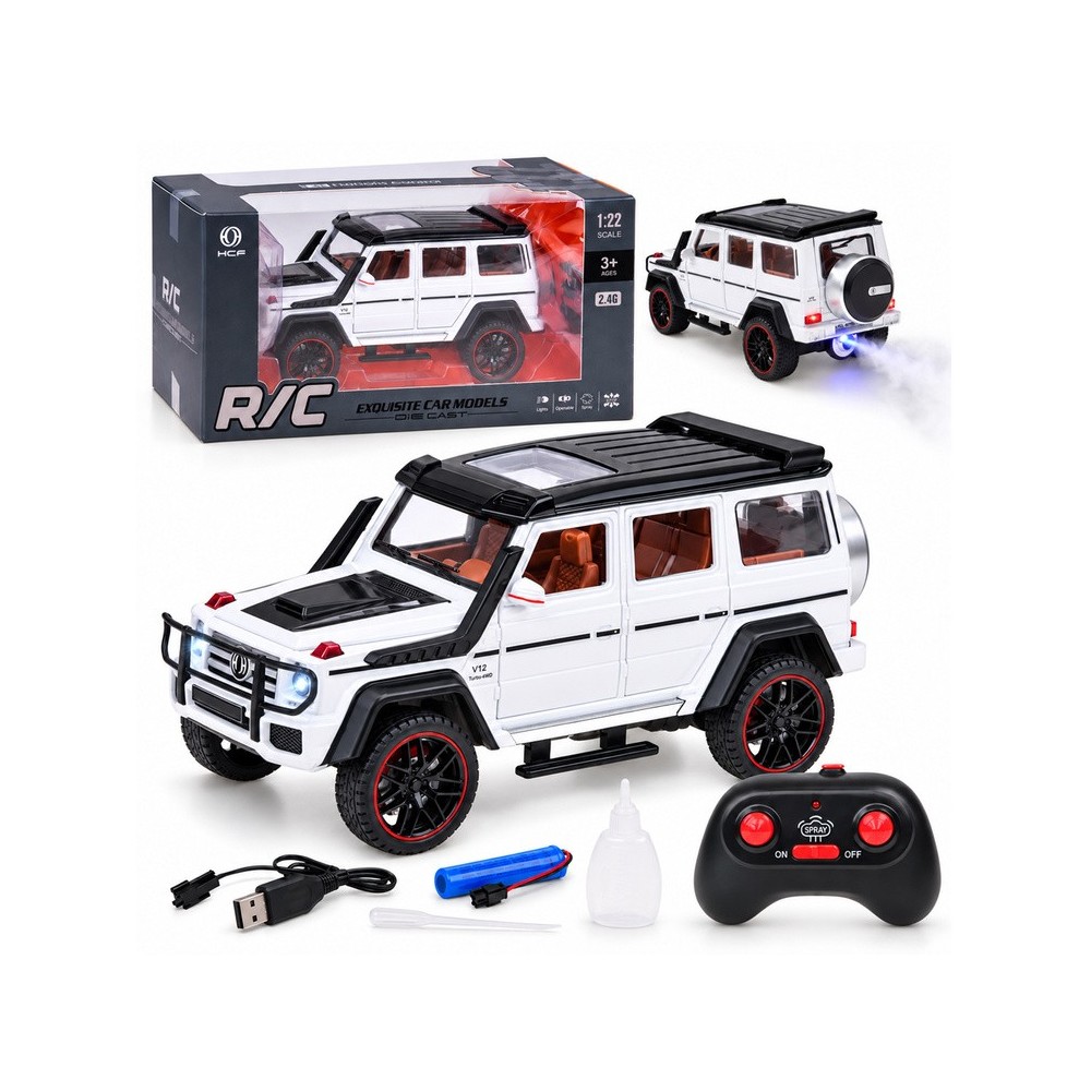 JOKO RC Kovové Auto Mercedes Brabus G800 G Class s Dymom na diaľkové ovládanie, Led svetlo, otváracie dvere, biele