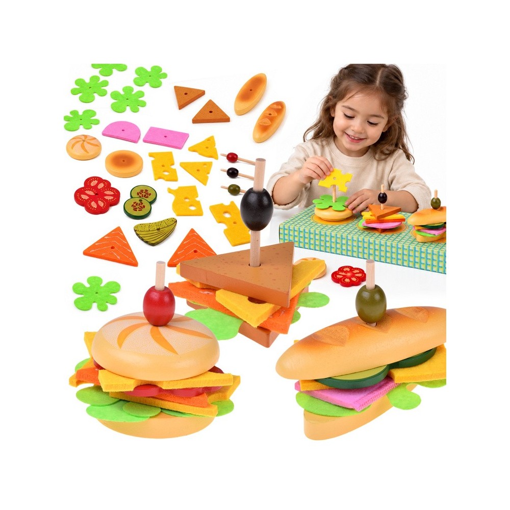 JOKO Drevená 3D sada Urob si Sám Hamburger, Sendvič 27ks