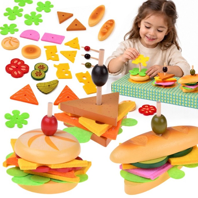 JOKO Drevená 3D sada Urob si Sám Hamburger, Sendvič 27ks
