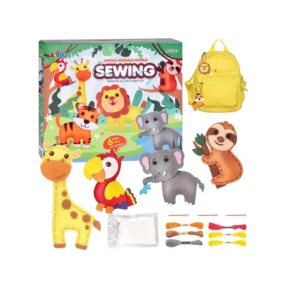 JOKO Výtvarná Kreatívna Sada Vyšívanie Safari, Urob si Sám Prívesok Lev, Slon, Žirafa, Tiger, Papagáj, Leňochod