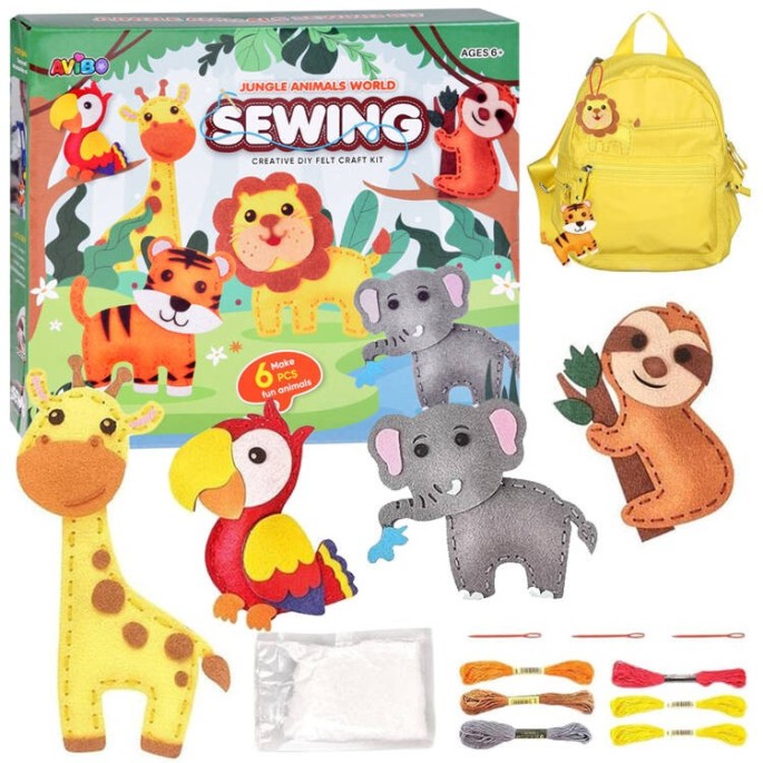 JOKO Výtvarná Kreatívna Sada Vyšívanie Safari, Urob si Sám Prívesok Lev, Slon, Žirafa, Tiger, Papagáj, Leňochod