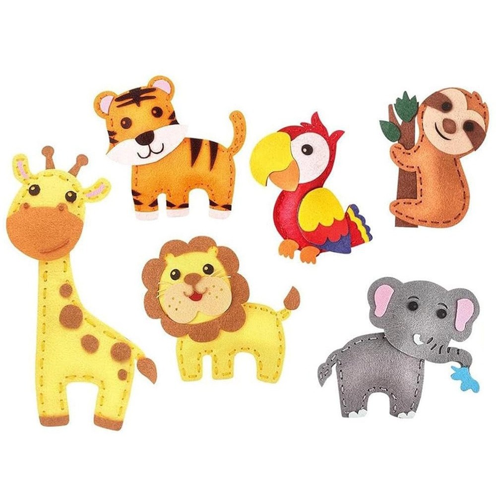 JOKO Výtvarná Kreatívna Sada Vyšívanie Safari, Urob si Sám Prívesok Lev, Slon, Žirafa, Tiger, Papagáj, Leňochod