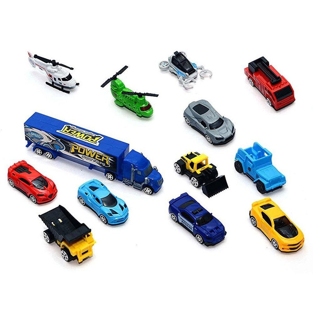 JOKO Veľký Kamión na prepravu autíčok + malý kamión, 7 autíčok, 2 vrtulníky, bager, vesmírne auto, hasičské auto