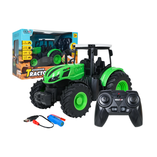 JOKO RC Traktor na diaľkové ovládanie so svetlom 1:24, zelený