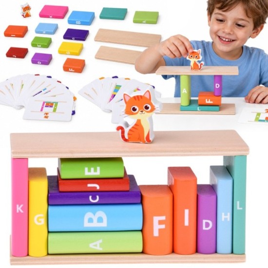 JOKO Drevená Balančná Puzzle Hra s Mačkou, kartičky