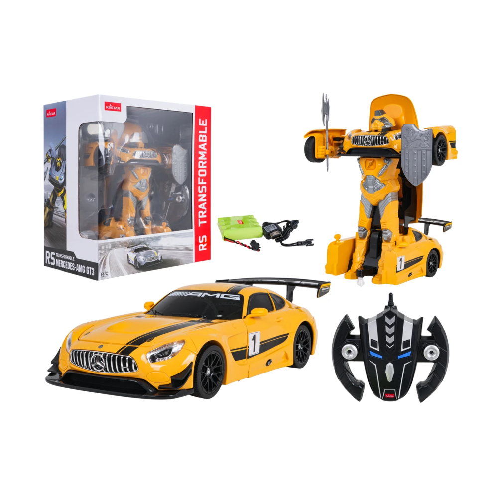 Rastar RC Autorobot Mercedes-AMG GT3 a Bumblebee Transformer Robot 2v1 na diaľkové ovládanie so svetlom a zvukom, žlté