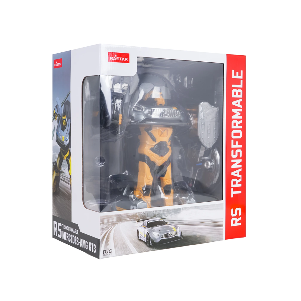 Rastar RC Autorobot Mercedes-AMG GT3 a Bumblebee Transformer Robot 2v1 na diaľkové ovládanie so svetlom a zvukom, sivé