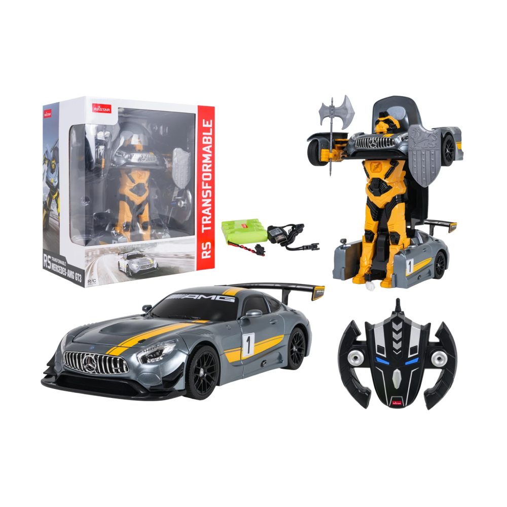 Rastar RC Autorobot Mercedes-AMG GT3 a Bumblebee Transformer Robot 2v1 na diaľkové ovládanie so svetlom a zvukom, sivé