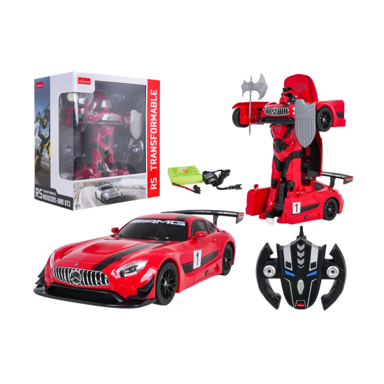 Rastar RC Autorobot Mercedes-AMG GT3 a Bumblebee Transformer Robot 2v1 na diaľkové ovládanie so svetlom a zvukom, červené
