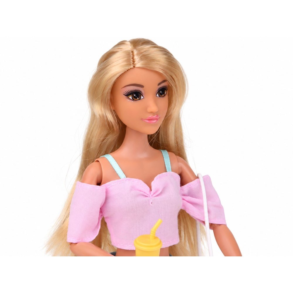 Anlily Bábika v klobúku, kvetinová sukňa, kabelka, blondína