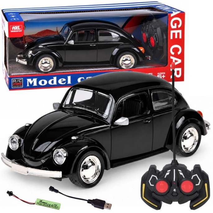 JOKO RC Auto Chrobák Beetle Retro veterán 1:16 so svetlom, na diaľkové ovládanie, čierne