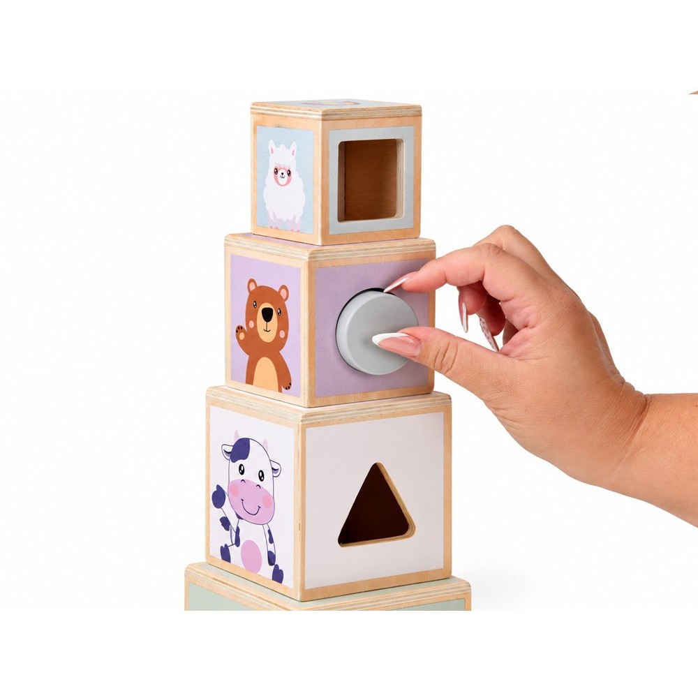JOKO Drevená Vzdelávacia Pyramída, drevené kocky s vkladačkou, čísla, písmená, zvieratká