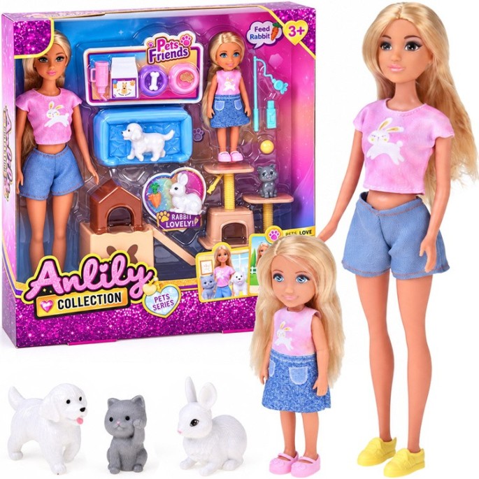 Anlily Sada Bábika s malou bábikou, zvieratká, psia búda, škrabák pre mačku