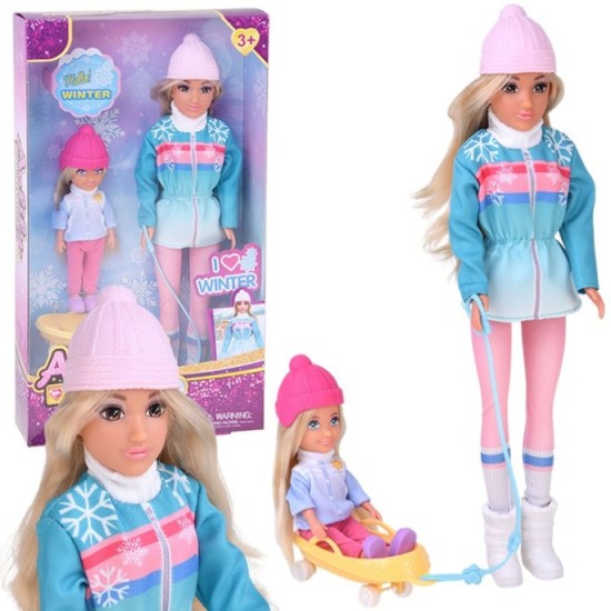 Anlily Bábika s malou bábikou v Zimnom oblečení, čiapka, čižmy