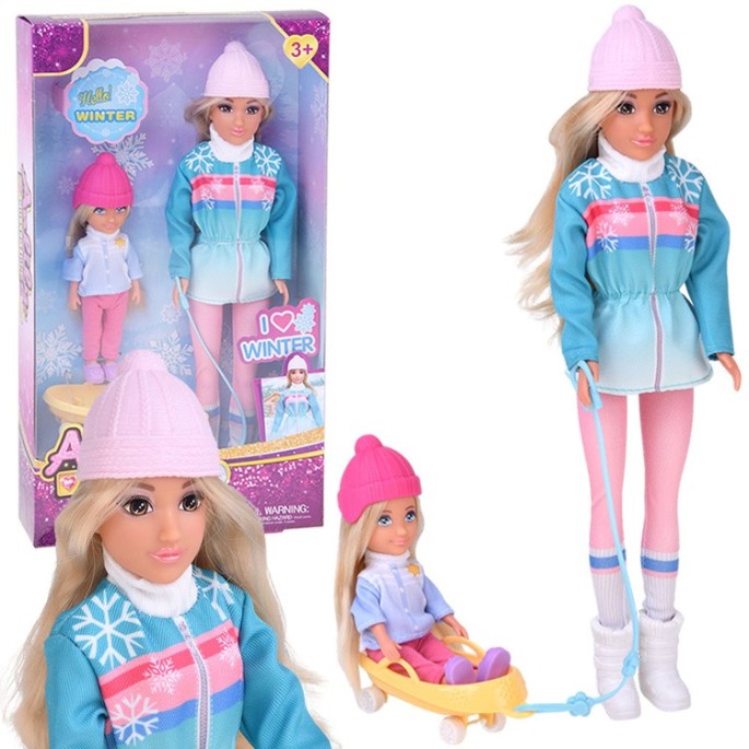 Anlily Bábika s malou bábikou v Zimnom oblečení, čiapka, čižmy