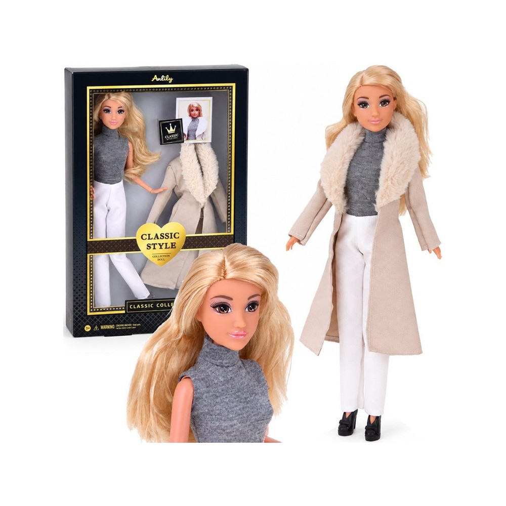 Anlily Elegantná Bábika v Kožuchu, dlhé blond vlasy