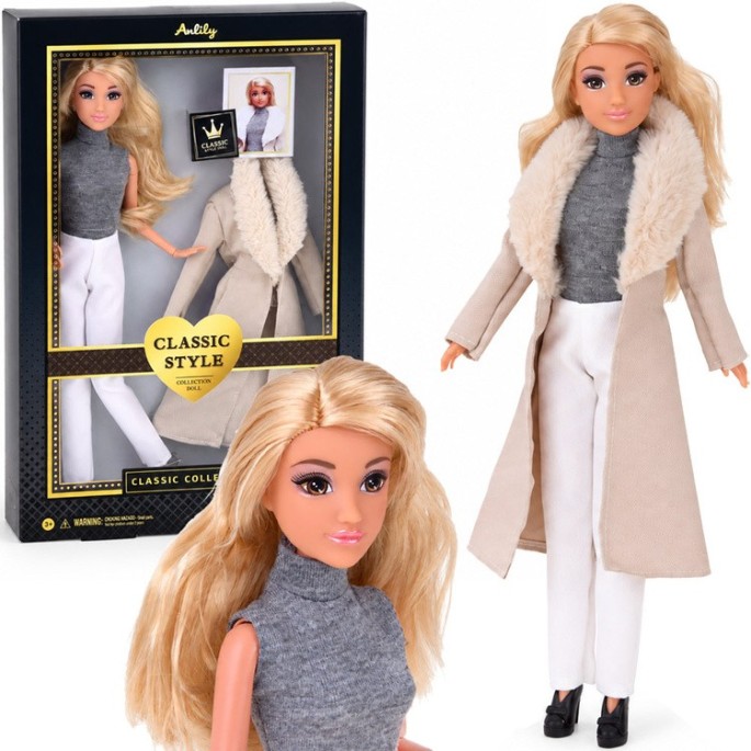 Anlily Elegantná Bábika v Kožuchu, dlhé blond vlasy