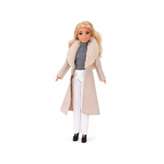 Anlily Elegantná Bábika v Kožuchu, dlhé blond vlasy